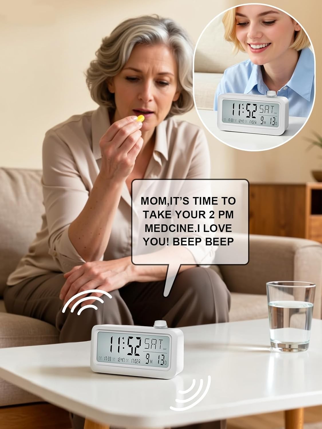 Medication Pill Reminder Alarm Clock Talking Voice Recording Rechargeable