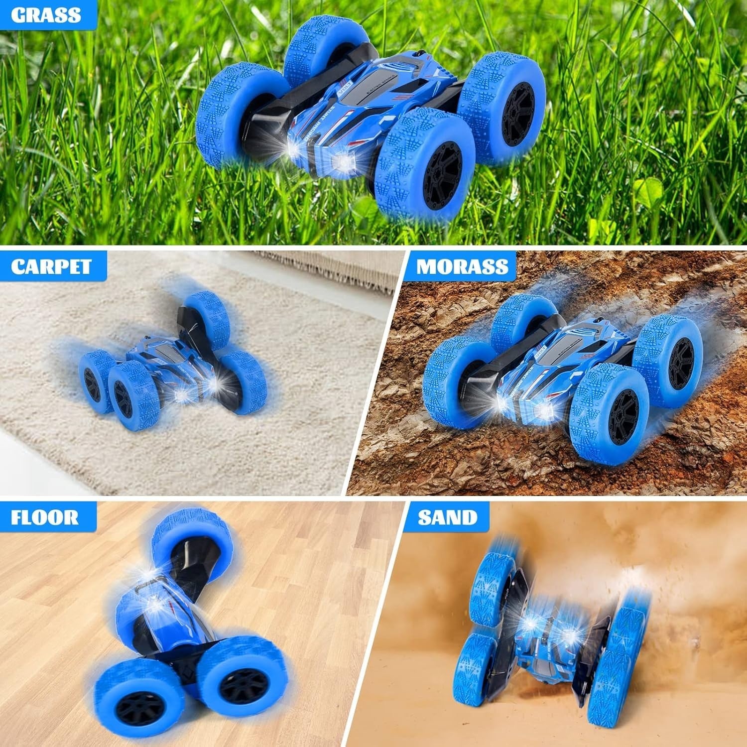 360° RC Stunt Car – Double-Sided Flip Remote Control Car, Blue