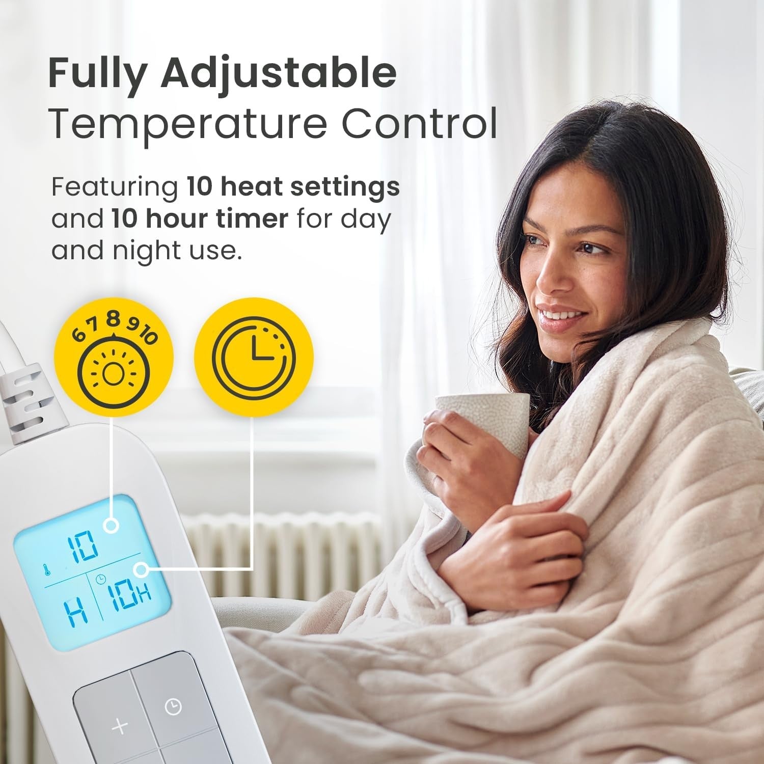 Electric Heated Throw Blanket Extra Large 10 Heat Settings Timer Washable