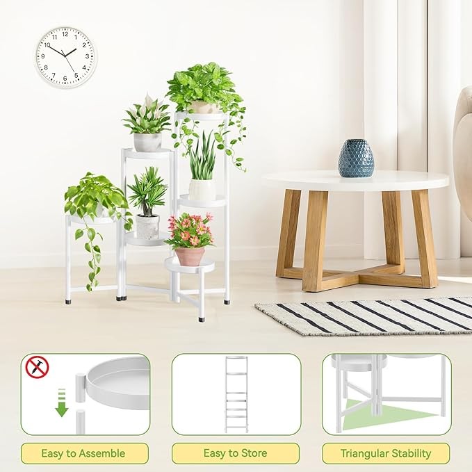 6 Tier Tall White Metal Plant Stand Indoor Outdoor Corner Flower Shelf
