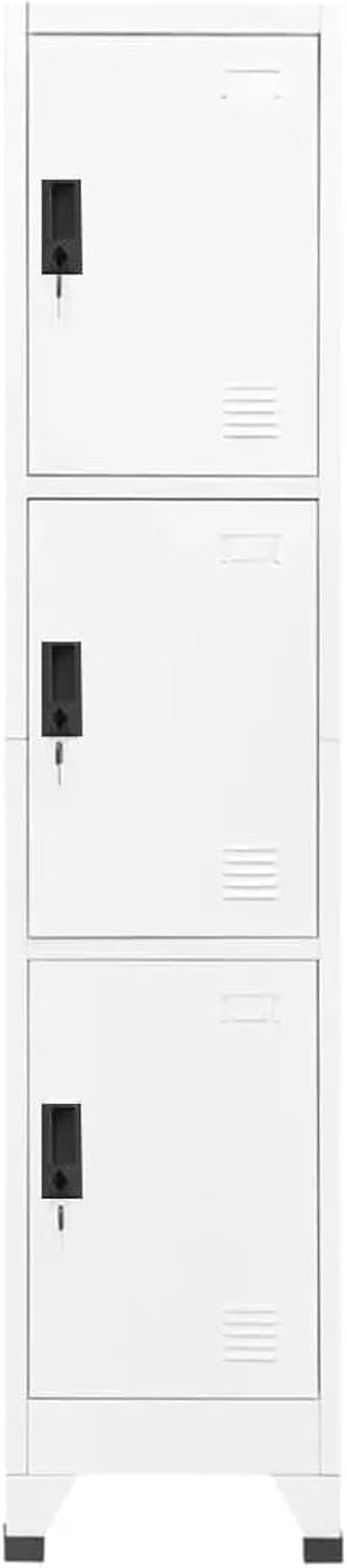 3 Door White Metal Locker Cabinet Lockable Storage Cupboard Office Gym 180cm
