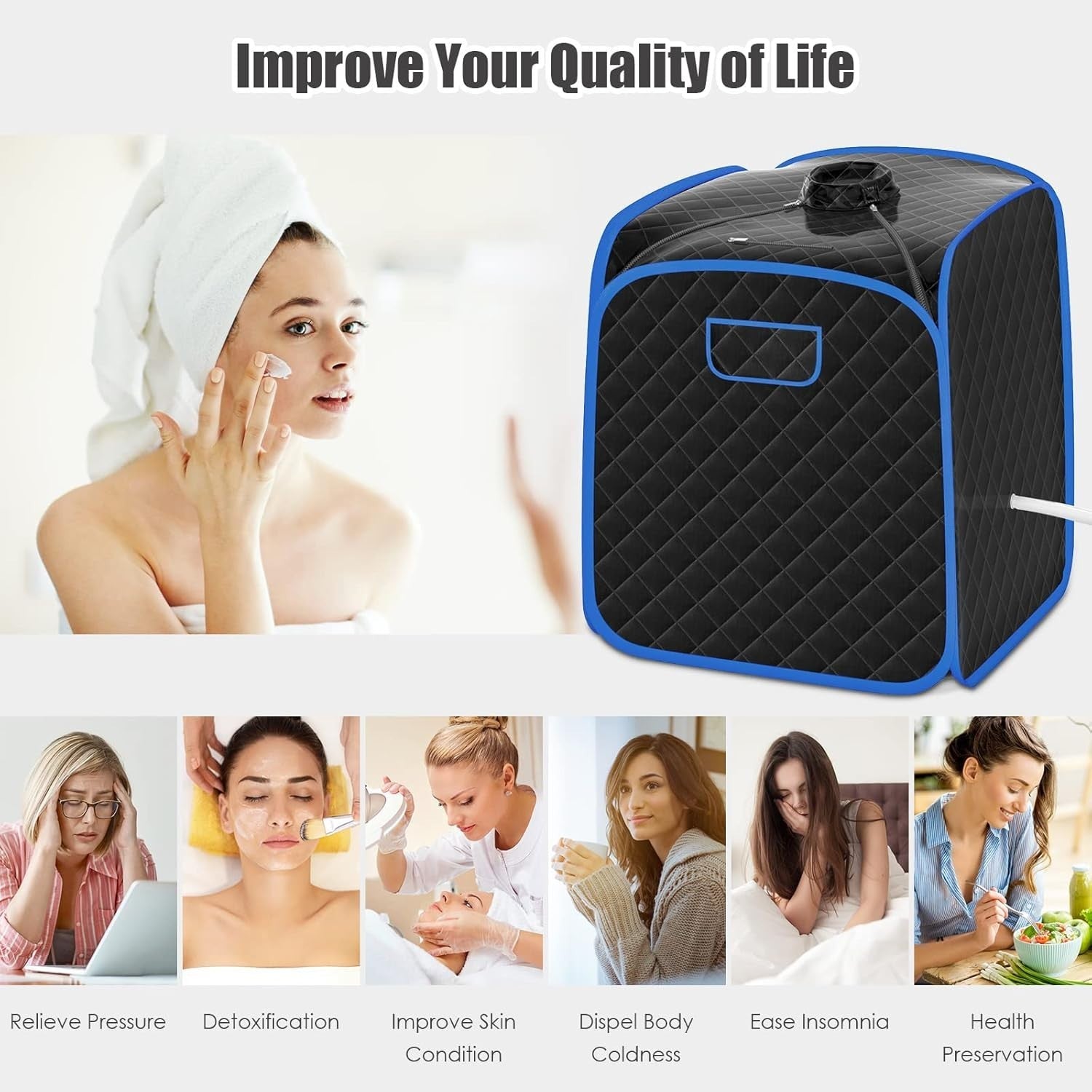 Portable Full Body Steam Sauna Tent Black – 3L Steamer, Chair & Remote
