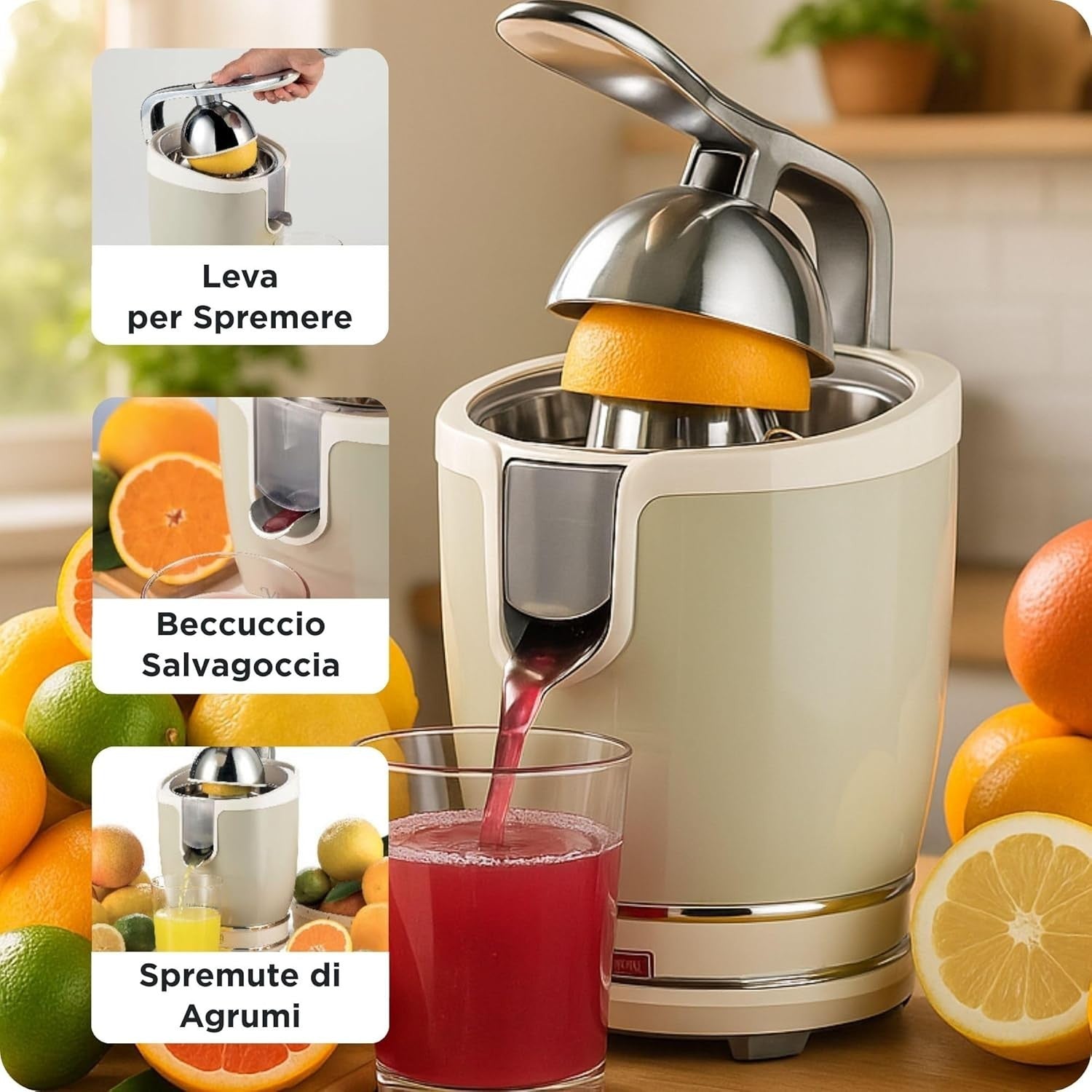 Vintage Electric Citrus Juicer Lever Press 85W Dual Cones Anti-Drip