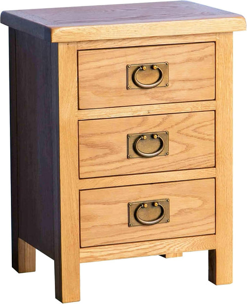 Rustic Solid Oak 3 Drawer Bedside Table – Fully Assembled Wood Nightstand