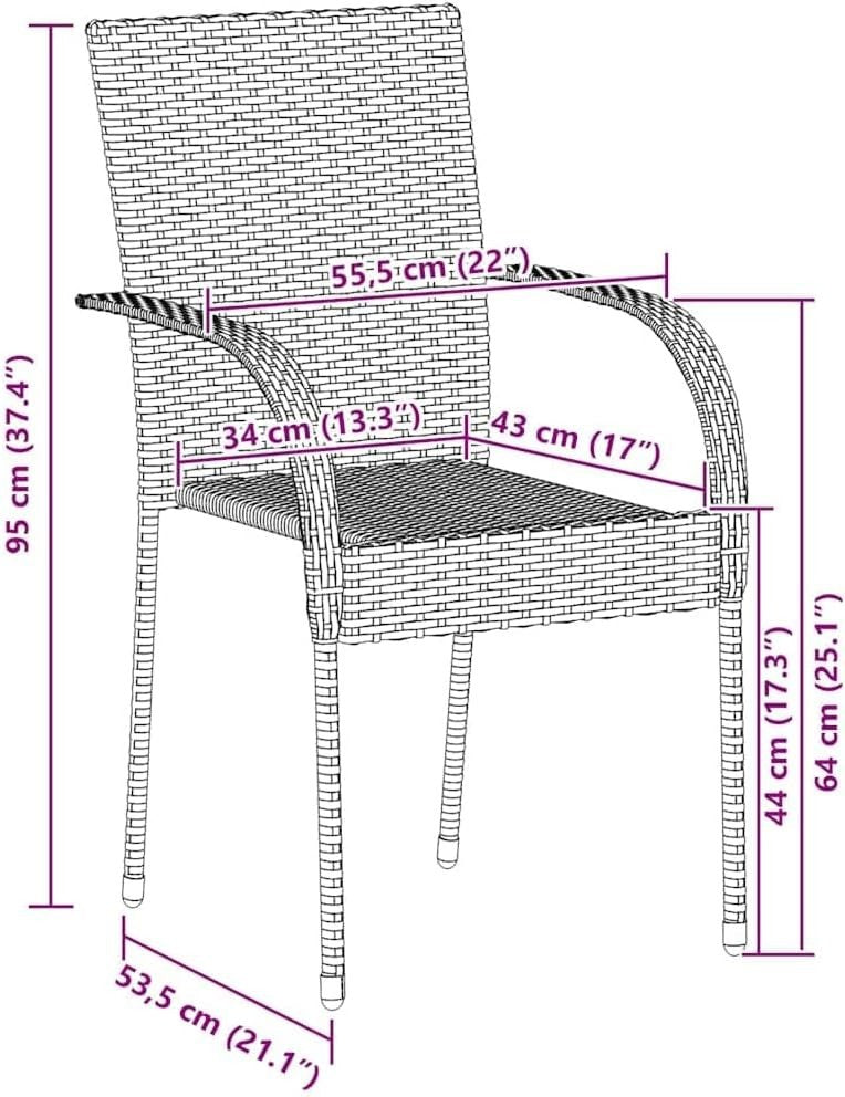 Stackable Rattan Garden Chairs Set of 2 Outdoor Patio Dining Seats