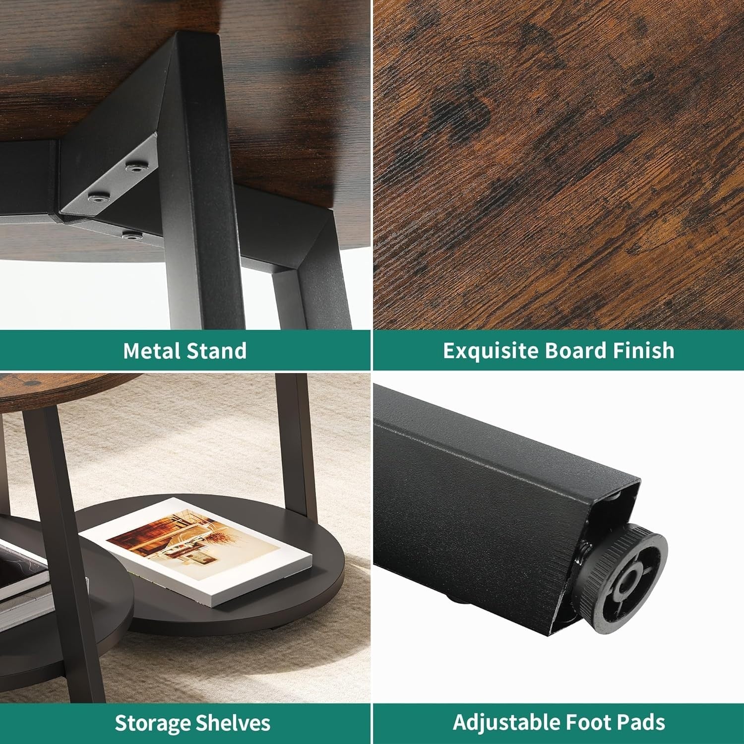 Nesting Coffee Table Set 2 Rustic Brown Round Side End Tables Storage