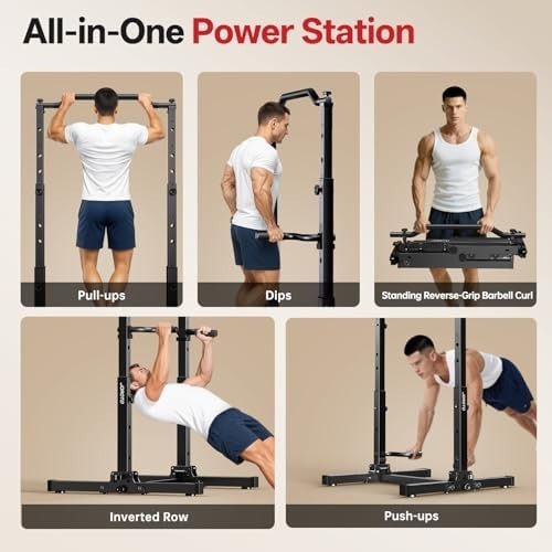Foldable Pull Up Dip Station Power Tower 5-in-1 Home Gym 380lbs Capacity