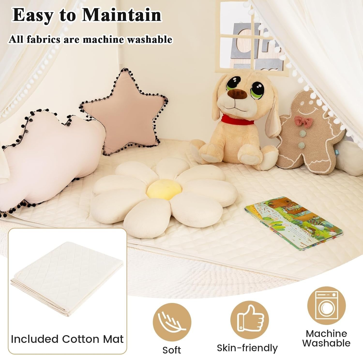 Large Kids Indoor Playhouse Tent w Star Lights Mat Windows Banner