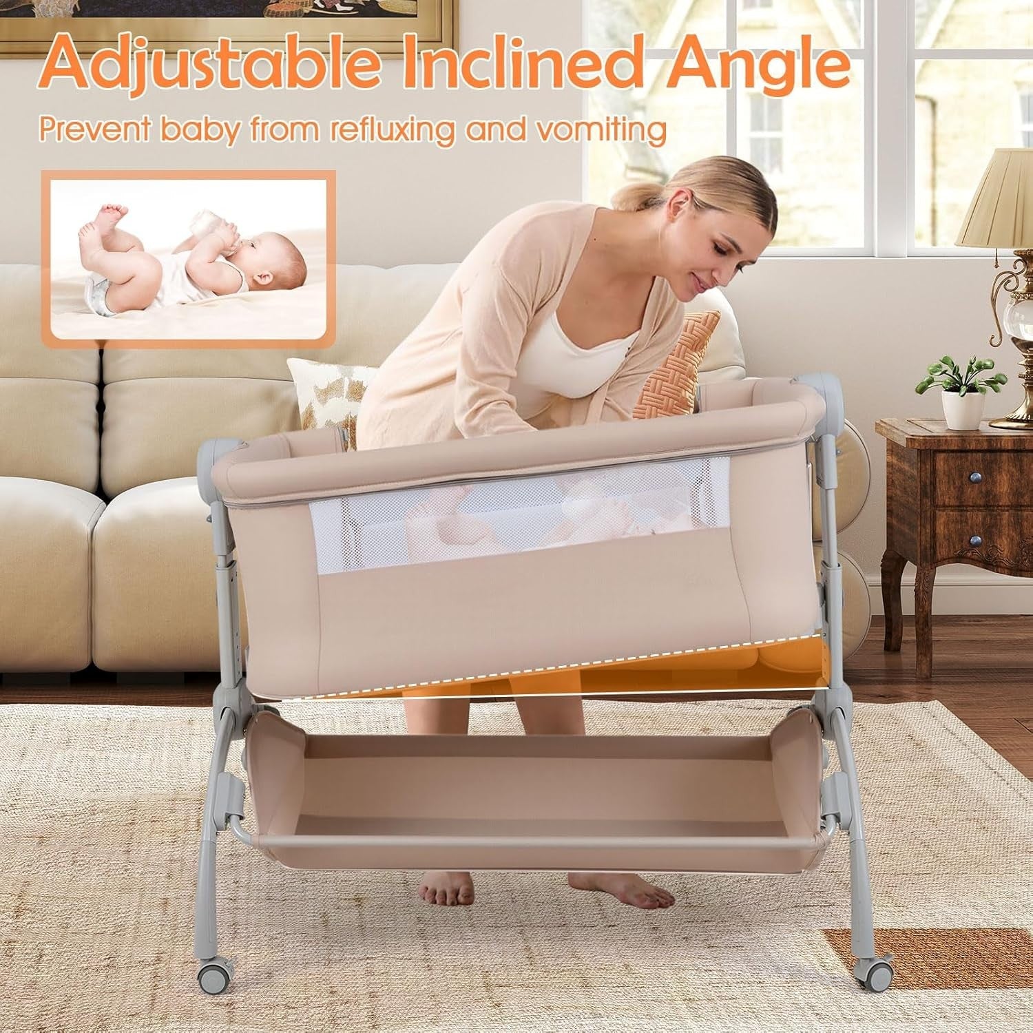 Baby Bedside Crib Adjustable Bassinet with Mattress Newborn Bedside Sleeper