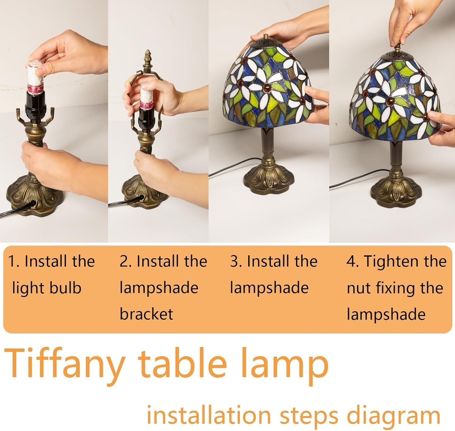 Dimmable Tiffany Table Lamp with 3 Color LED Bulb | Elegant Bedside Light