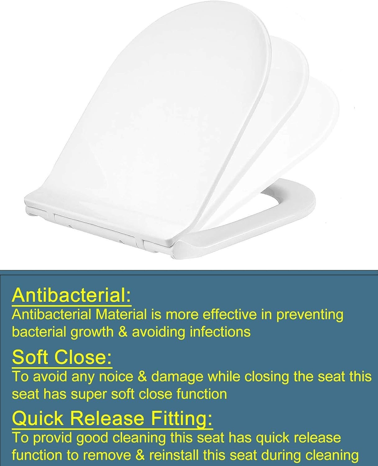 D-Shape Slim Toilet Seat Soft Close Quick Release Top Fix Luxury 47x36cm