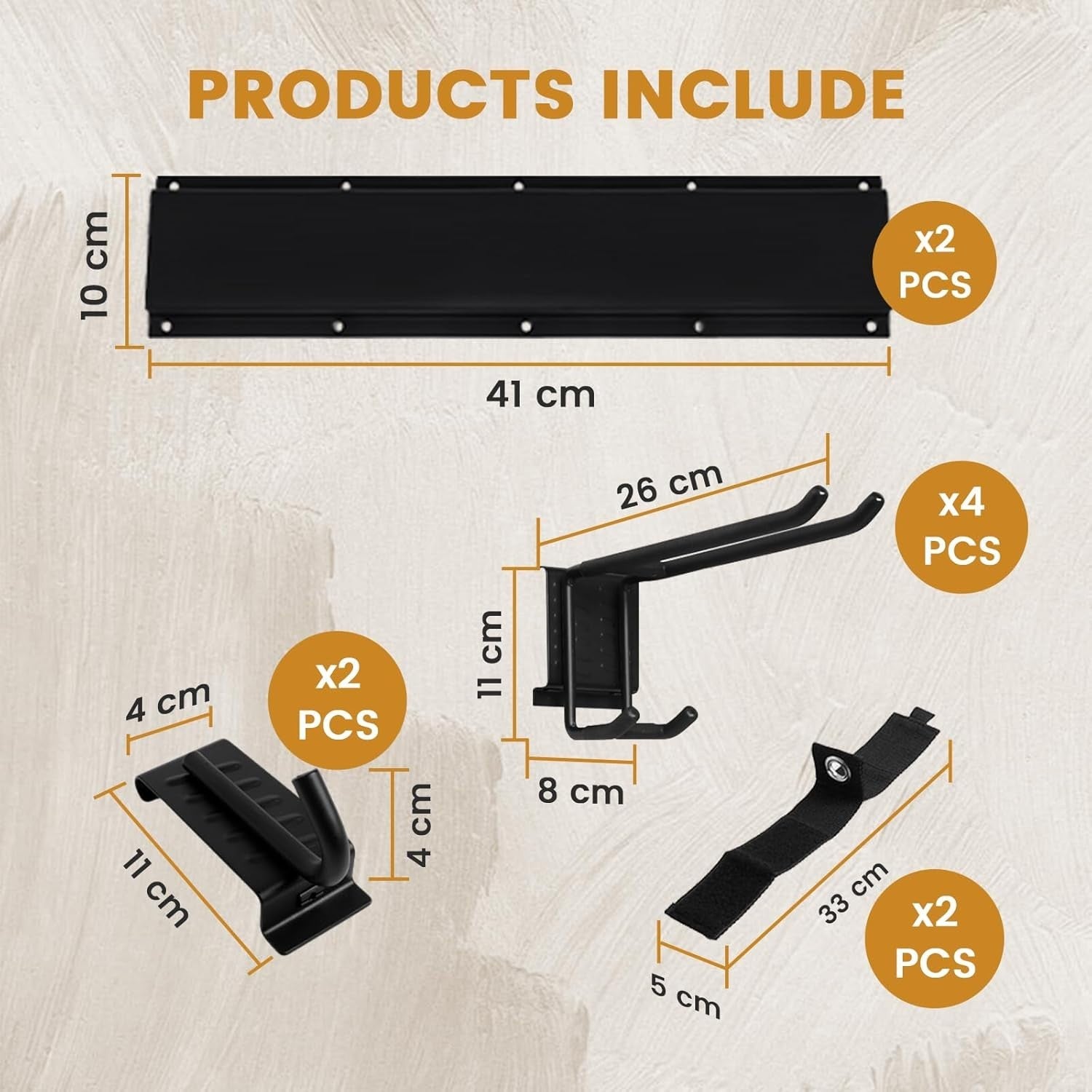 Wall-Mount Garden Tool Rack 81cm 6 Hooks & 2 Straps Garage Organizer