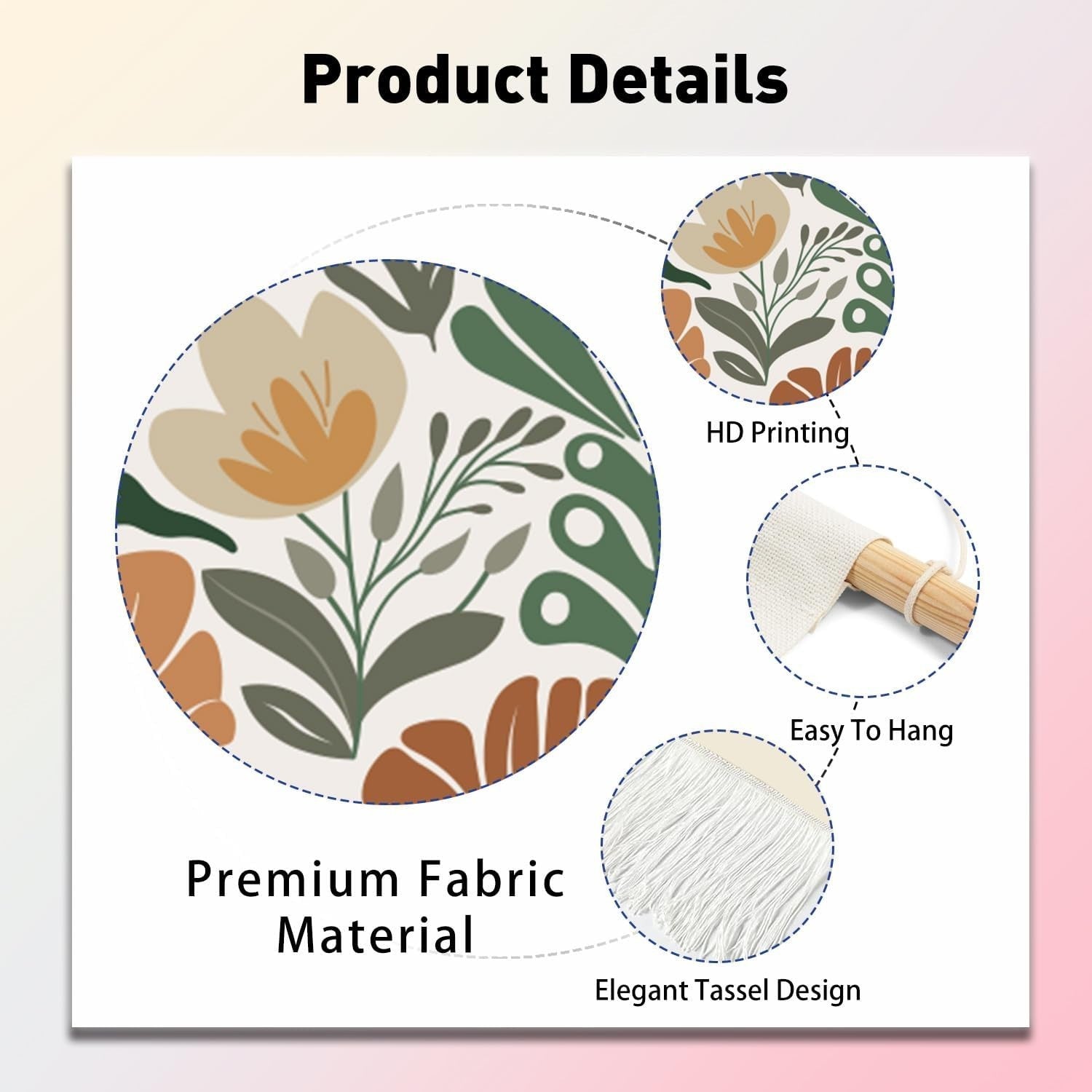 2-Pack Boho Floral Botanical Tapestry 52"x13" Vertical Wall Decor