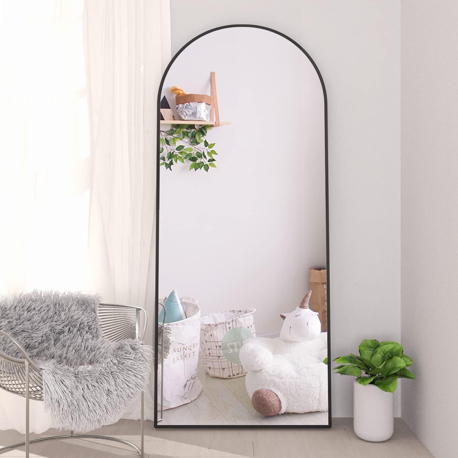 Arched Full Length Mirror 165x60cm Black Wall Leaning Standing Bedroom