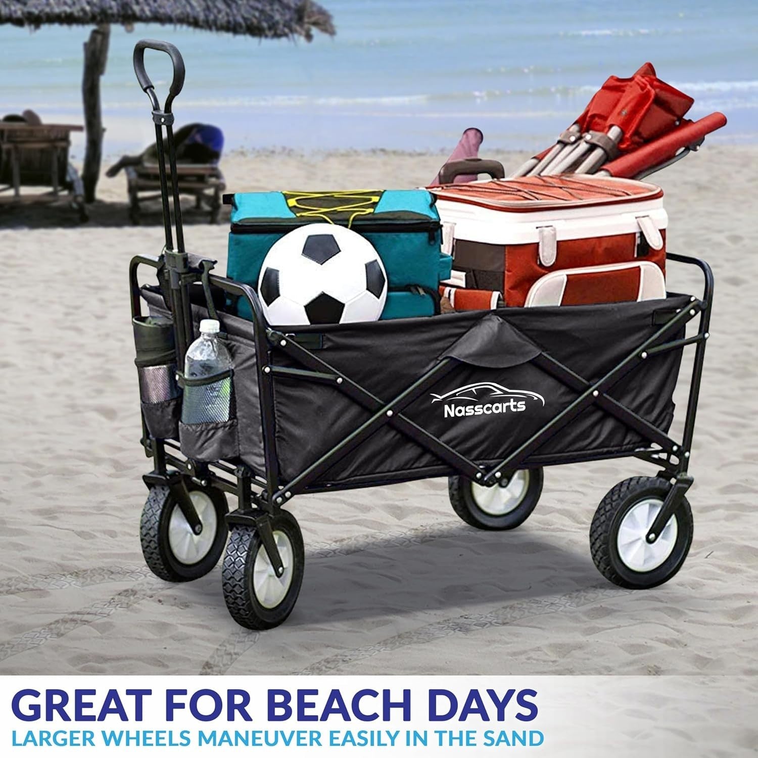 Black Folding Utility Wagon 68kg Multi-Terrain Garden Camping Shopping Trolley