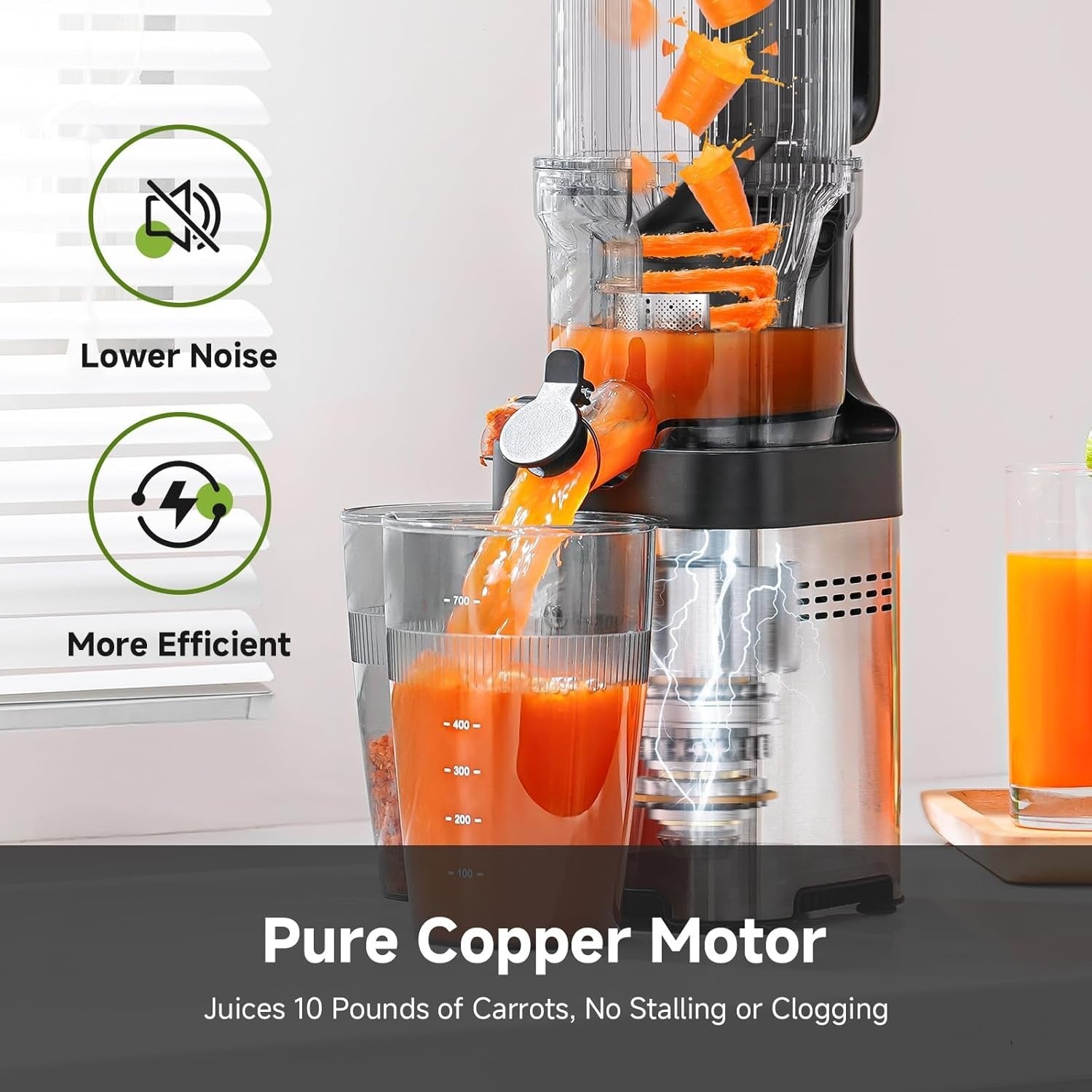 Cold Press Juicer Stainless Steel 118mm Wide Chute Auto Cutting Slow Juicing