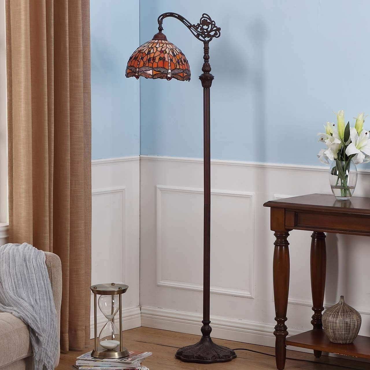 Tiffany Style Stained Glass Floor Lamp 62" Tall with Adjustable Shade