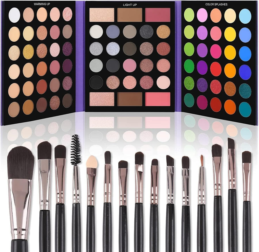 86 Color Eyeshadow Palette Makeup Set With 15 Brushes Matte Glitter