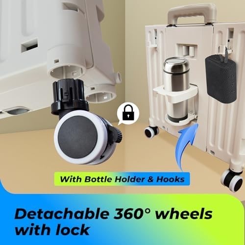 40KG Foldable Utility Trolley 65L Cart Lid Cup Holder 4 Wheels Grey