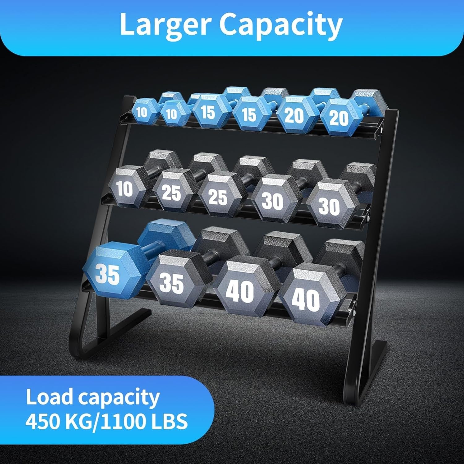 3 Tier Dumbbell Rack Heavy Duty 1100LB Capacity Space-Saving Stand
