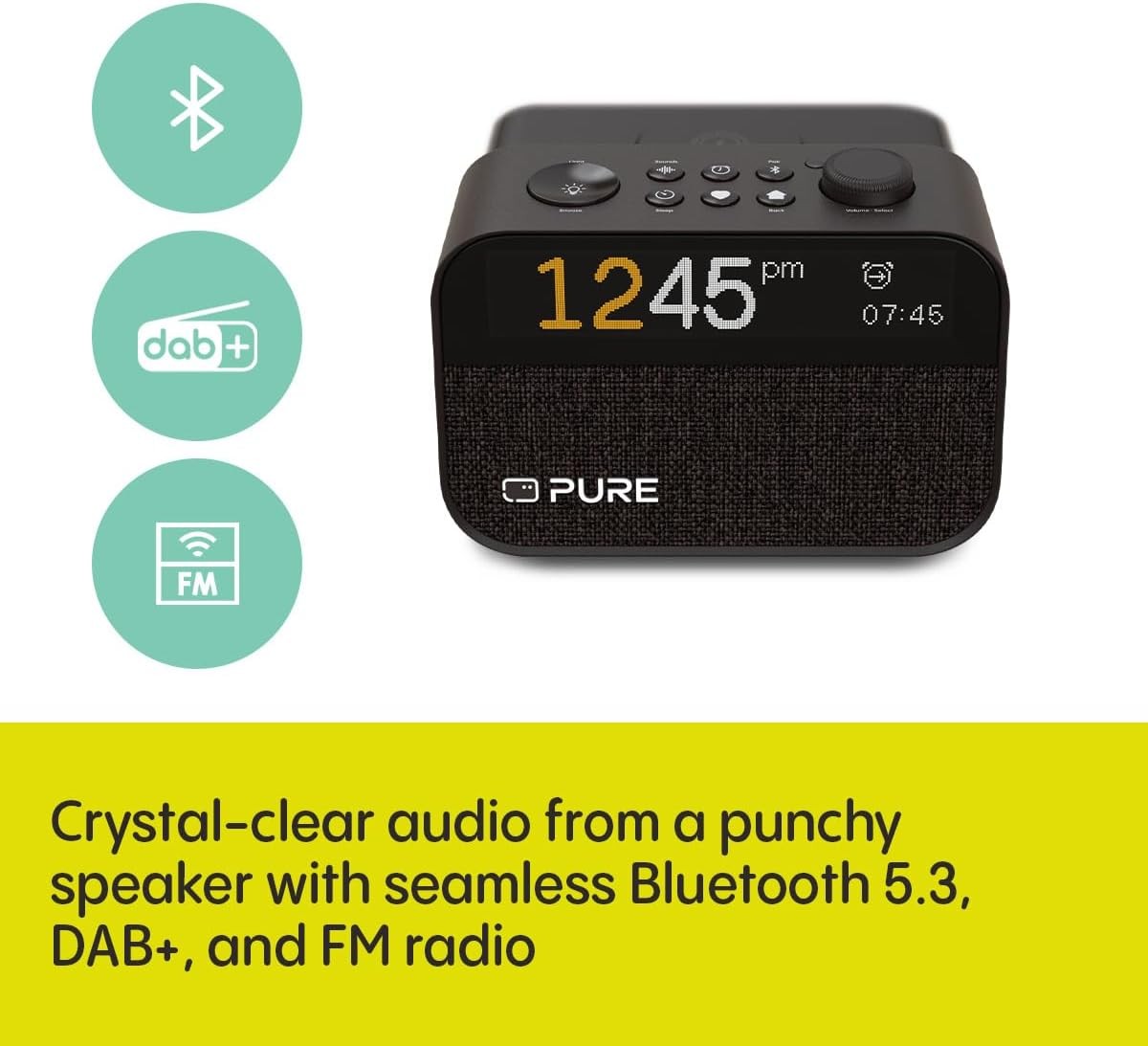 Wireless Charging Alarm Clock DAB FM Radio White Noise Wake Light Black
