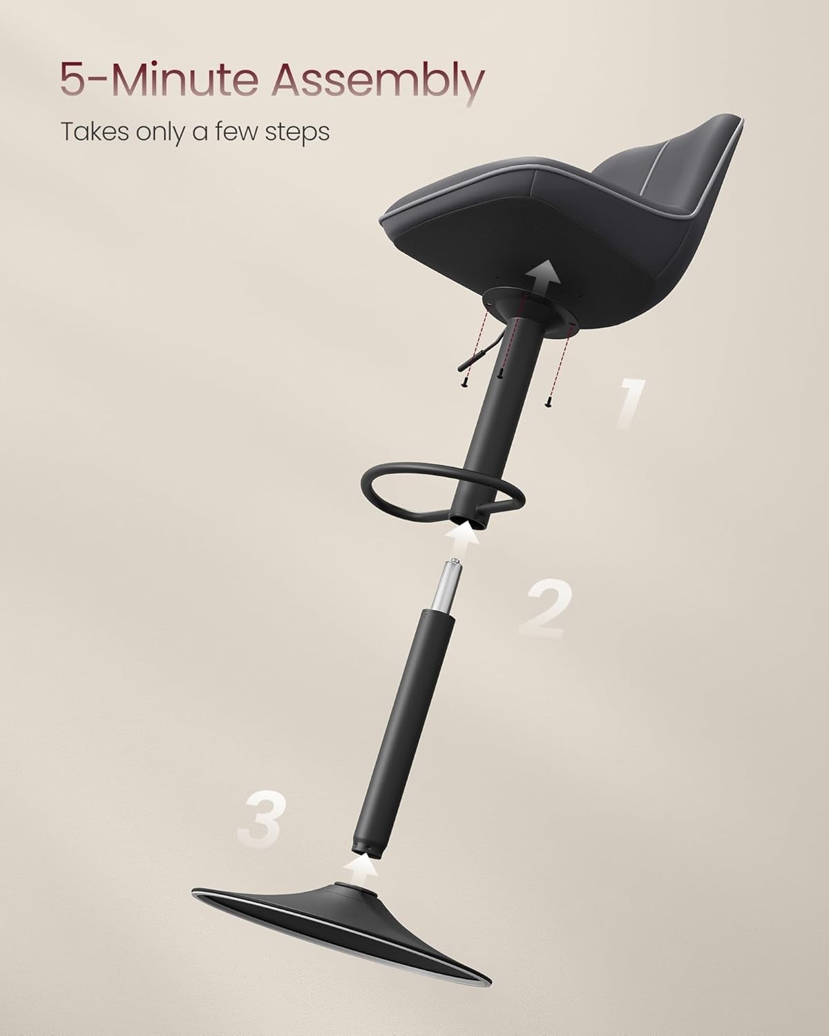 Set of 2 Adjustable Swivel Bar Stools – Ink Black L-Shape