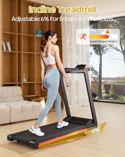 16km/h Foldable Treadmill 6% Incline, 3.5HP, 159kg Capacity, Large 112×42cm