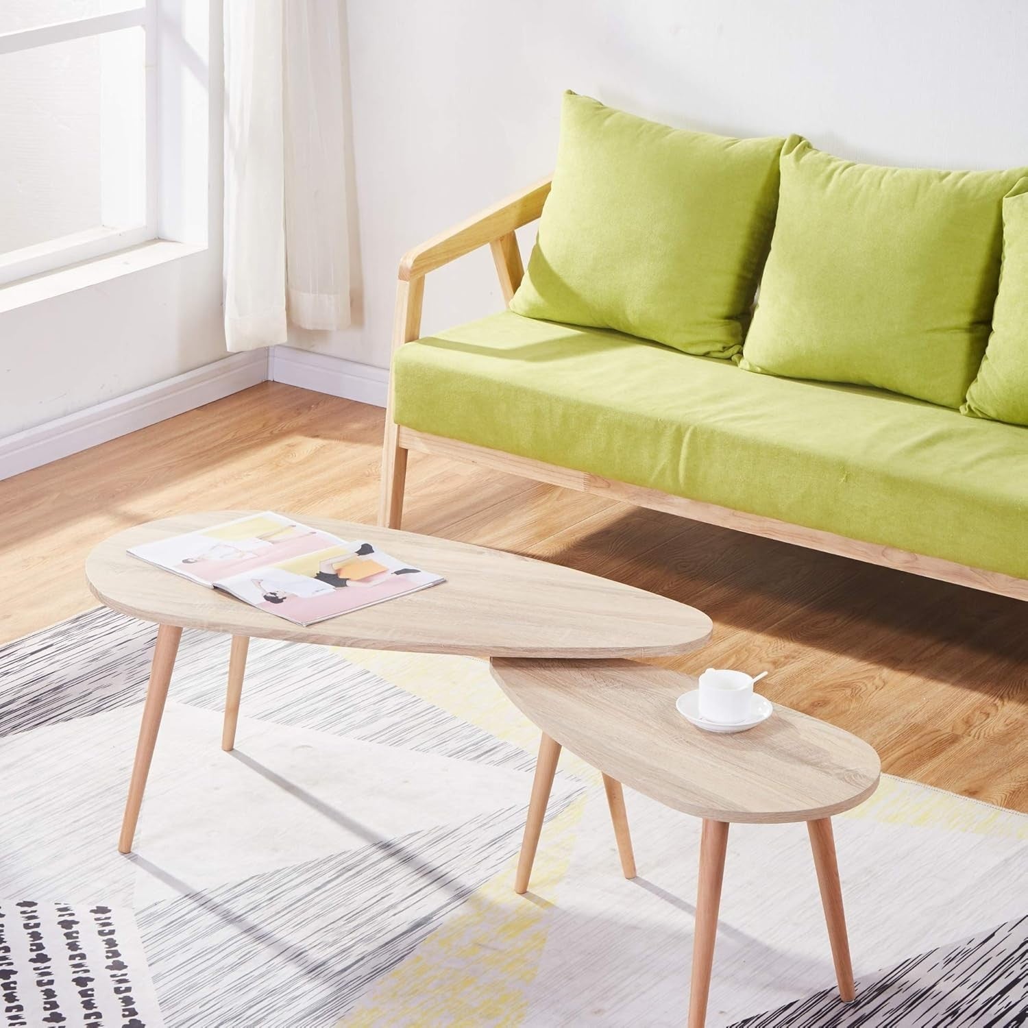 2pc Nordic Modern Coffee Table Nesting Set Wood Metal Legs Living Room Accent