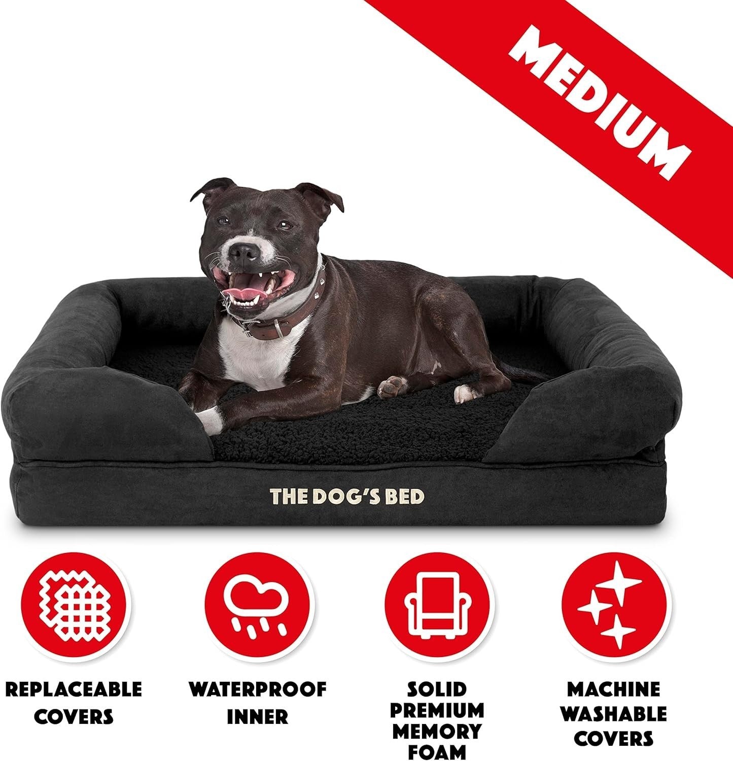 Medium Orthopedic Memory Foam Dog Bed Black Plush