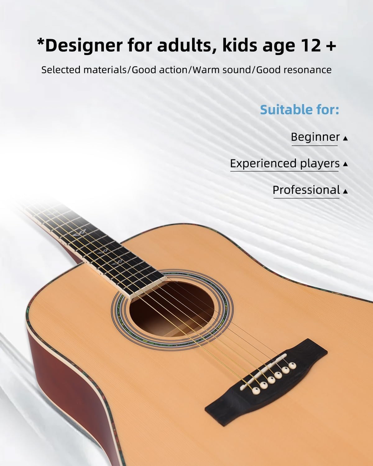 Full Size 4/4 Acoustic Guitar Starter Kit Spruce Steel String