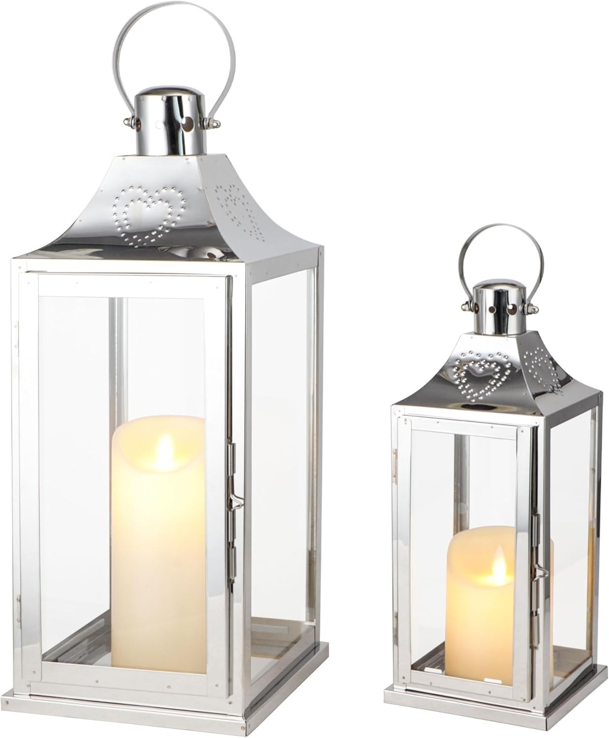Set of 2 Silver Stainless Steel Candle Lanterns 43 cm & 30 cm