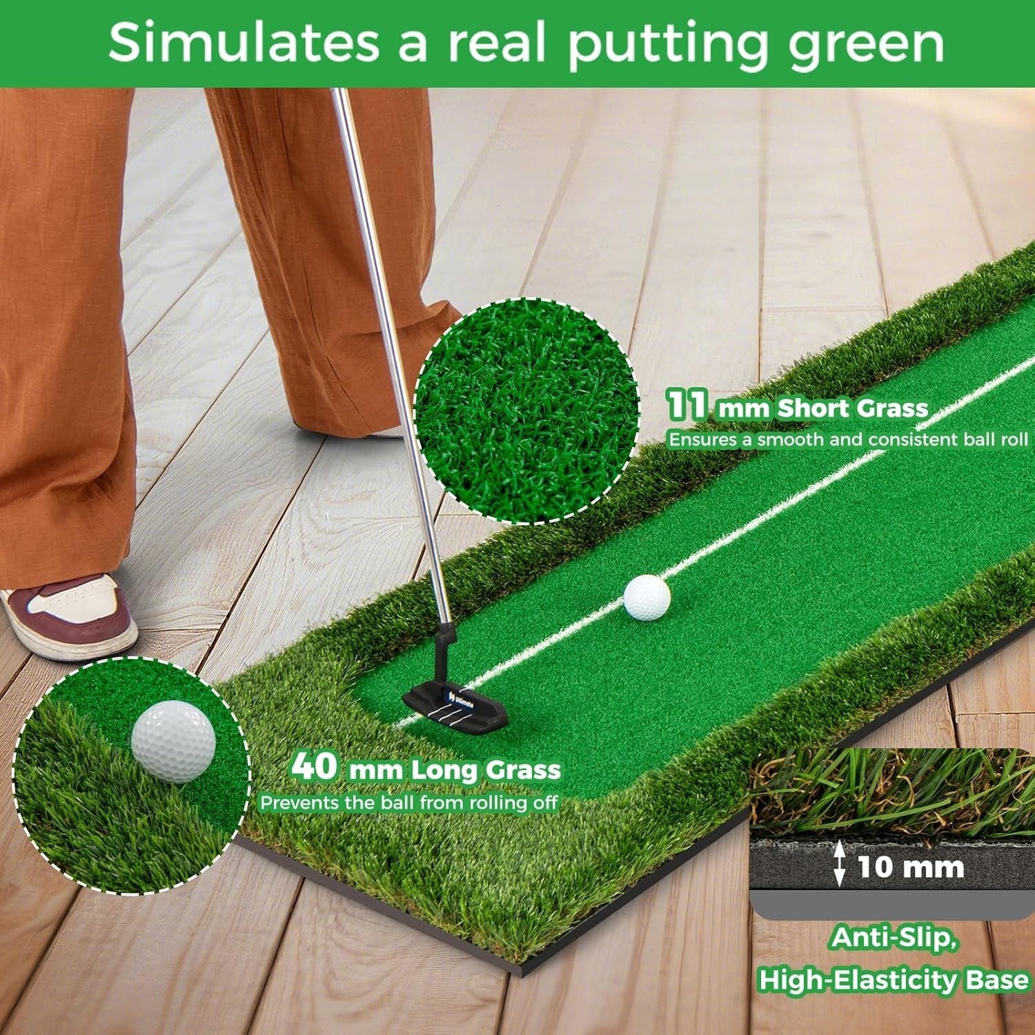 10FT Golf Putting Green Mat Indoor Outdoor Practice Trainer w/ Balls