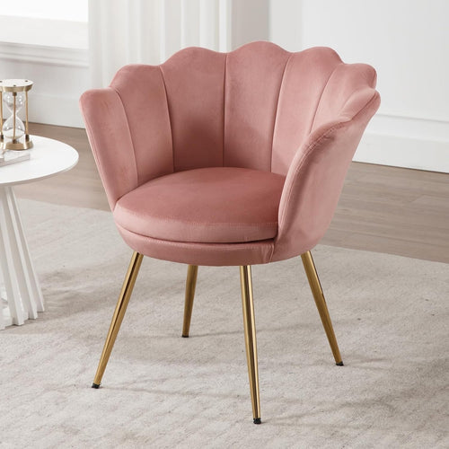 Pink Velvet Lounge Chair Gold Legs | Petal Back Armchair for Bedroom