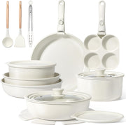 21Pcs Plus White Non Stick Cookware Set with Removable Handles Induction Safe