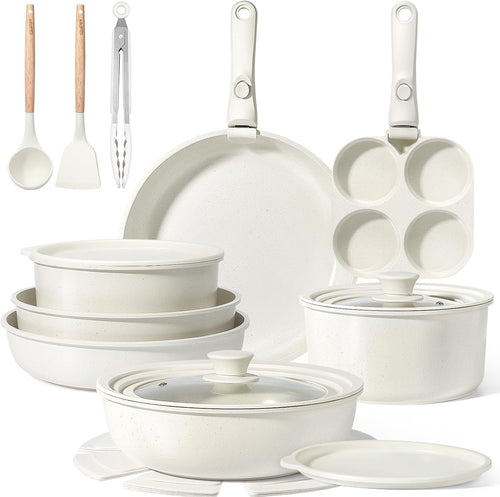 21Pcs Plus White Non Stick Cookware Set with Removable Handles Induction Safe
