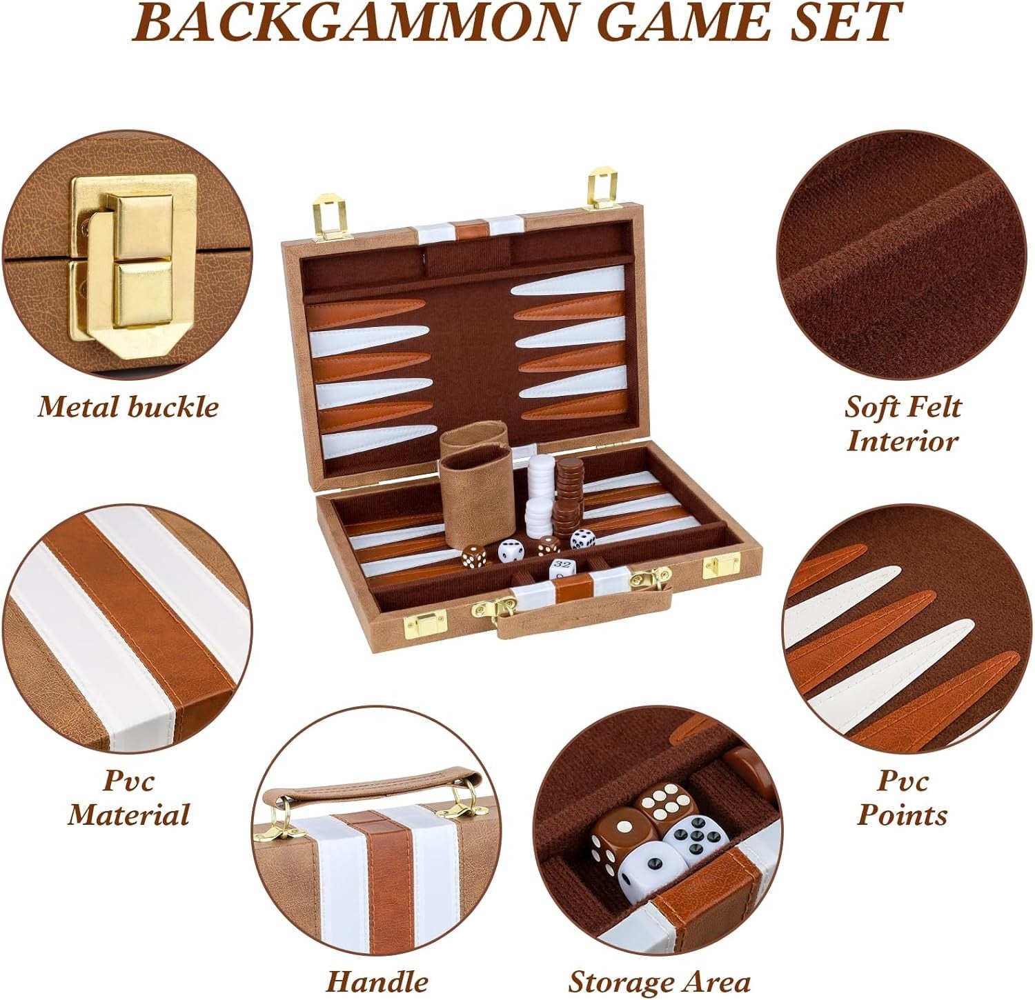Backgammon Set 11 Inch PU Leather Case Portable Travel Board Game 2 Players