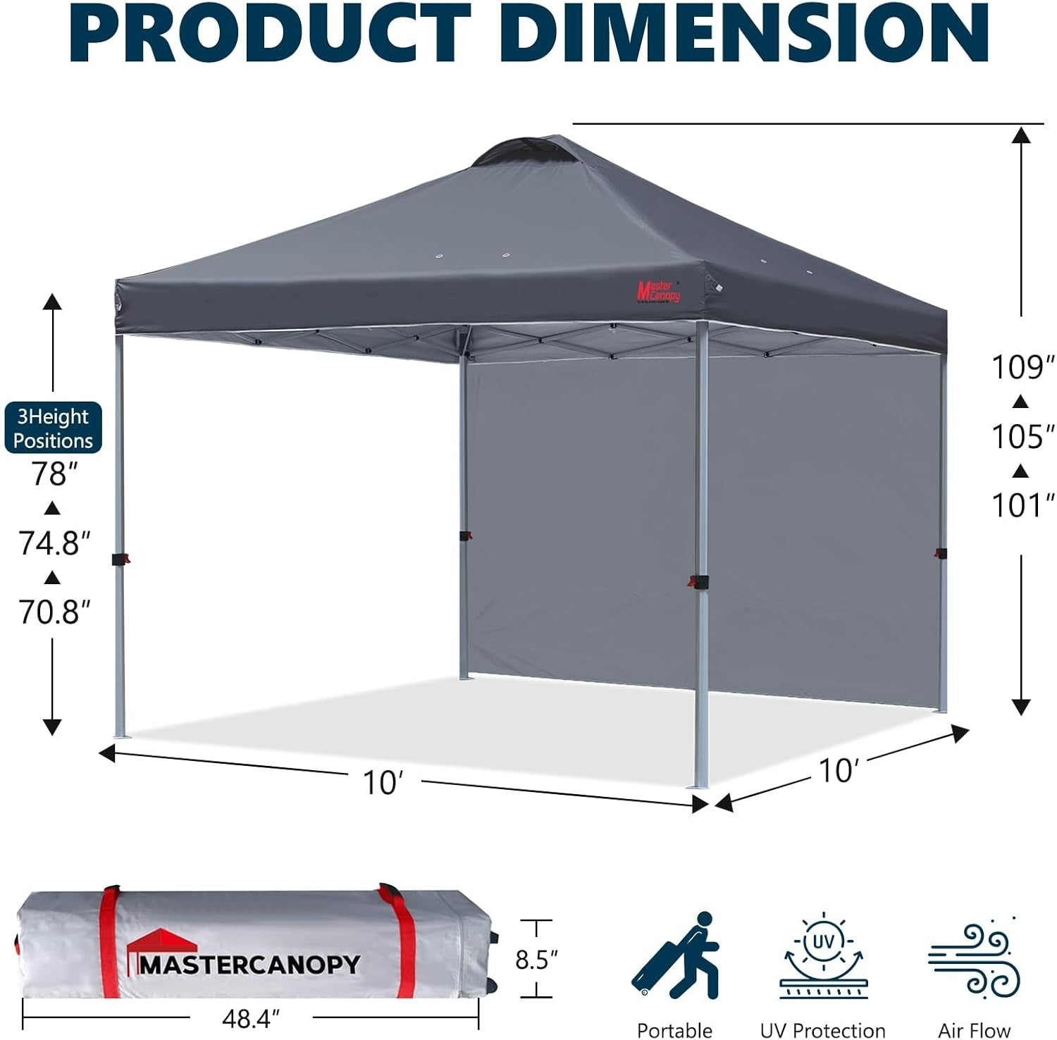 3x3M Dark Grey Pop Up Gazebo Tent With 1 Sidewall Waterproof Outdoor Shelter