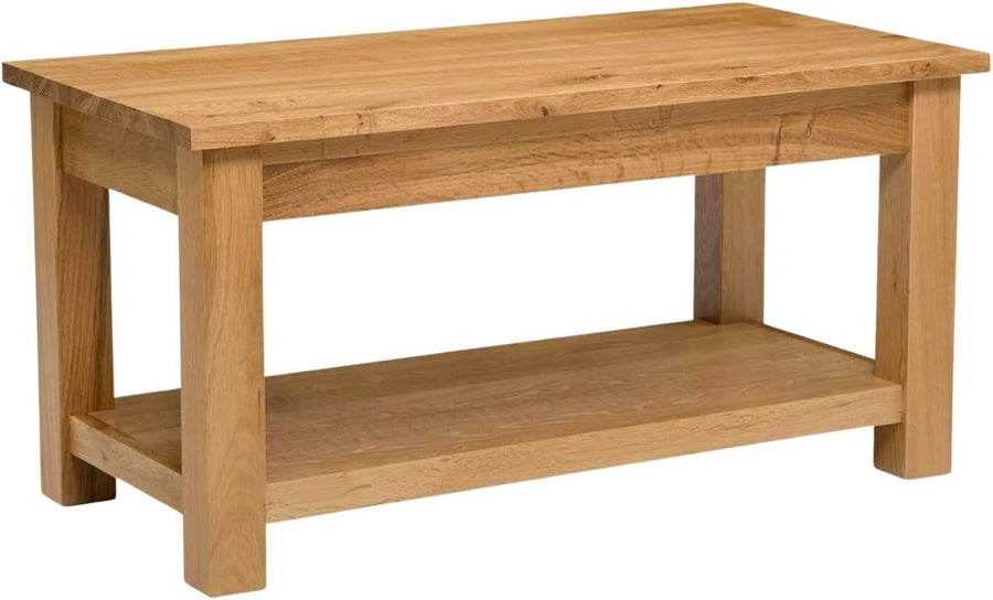 Large Solid Oak Coffee Table with Storage Shelf 90x45x45cm Durable Design
