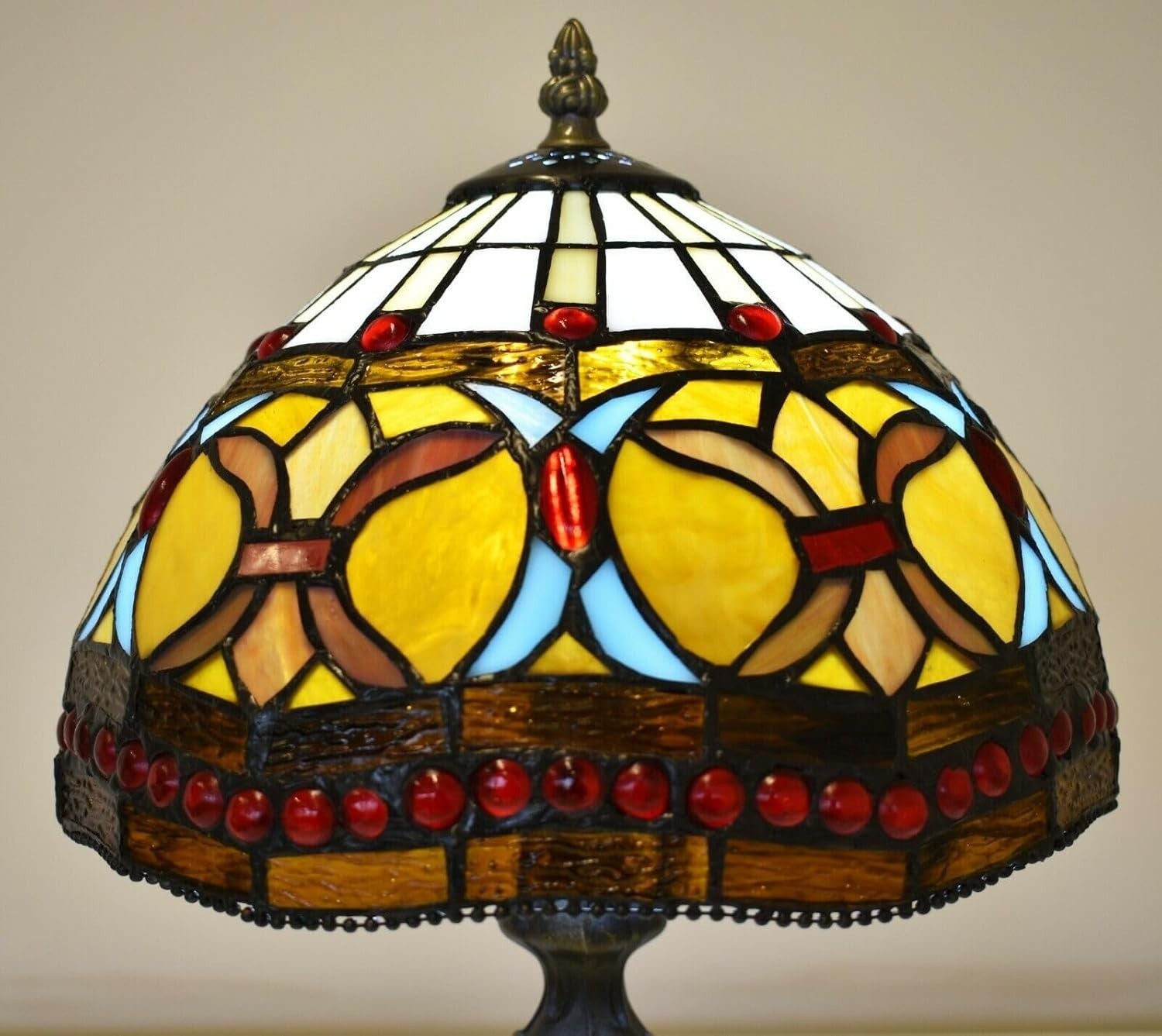 Antique Floral Tiffany Table Lamp, Stained Glass Shade, 42cm Height