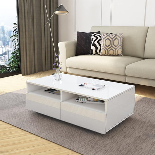Modern White Gloss Coffee Table 4 Drawers Storage 85x55x35cm Stylish Design