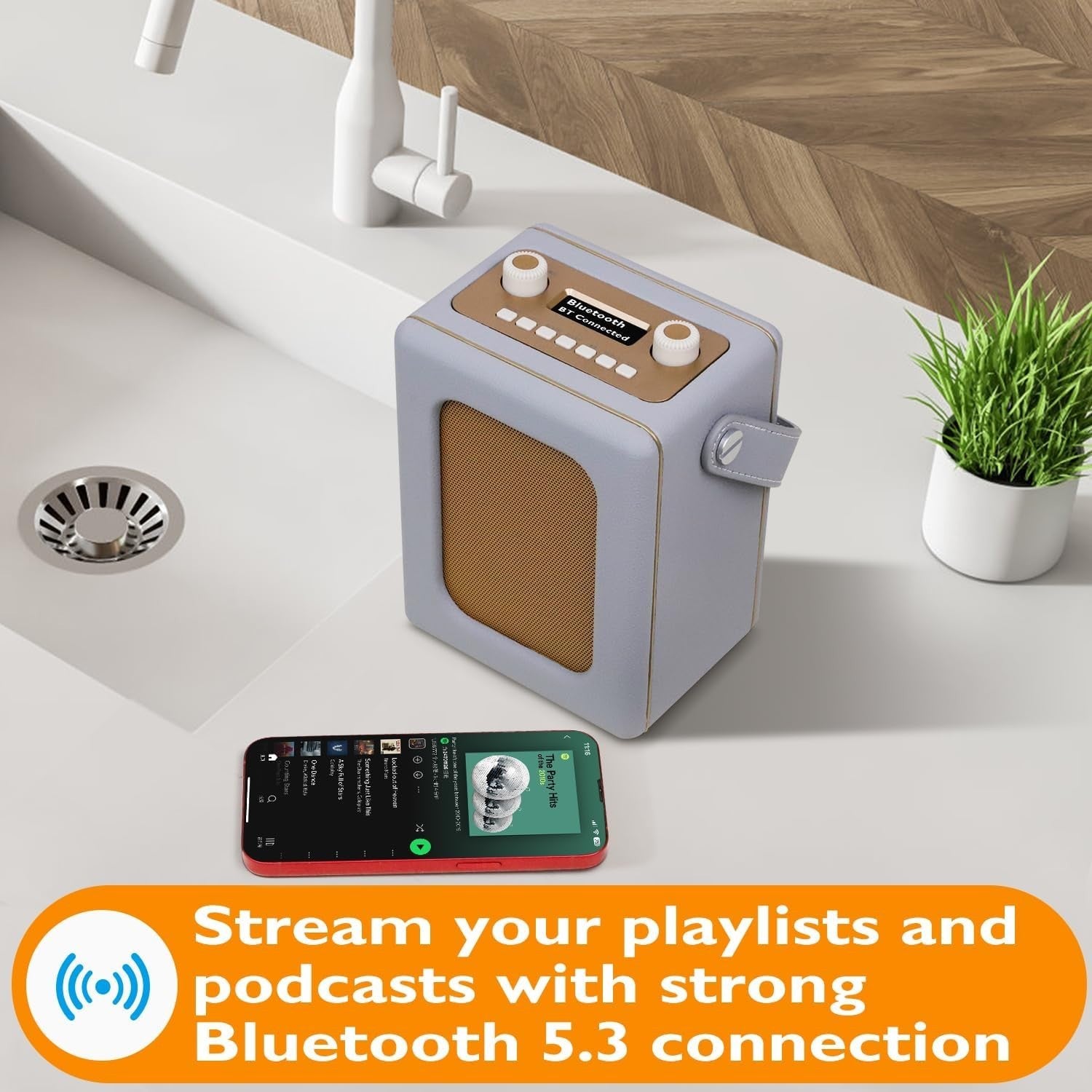 Portable DAB+ Digital Radio Bluetooth CR9 Grey 20hr Play Dual Alarm