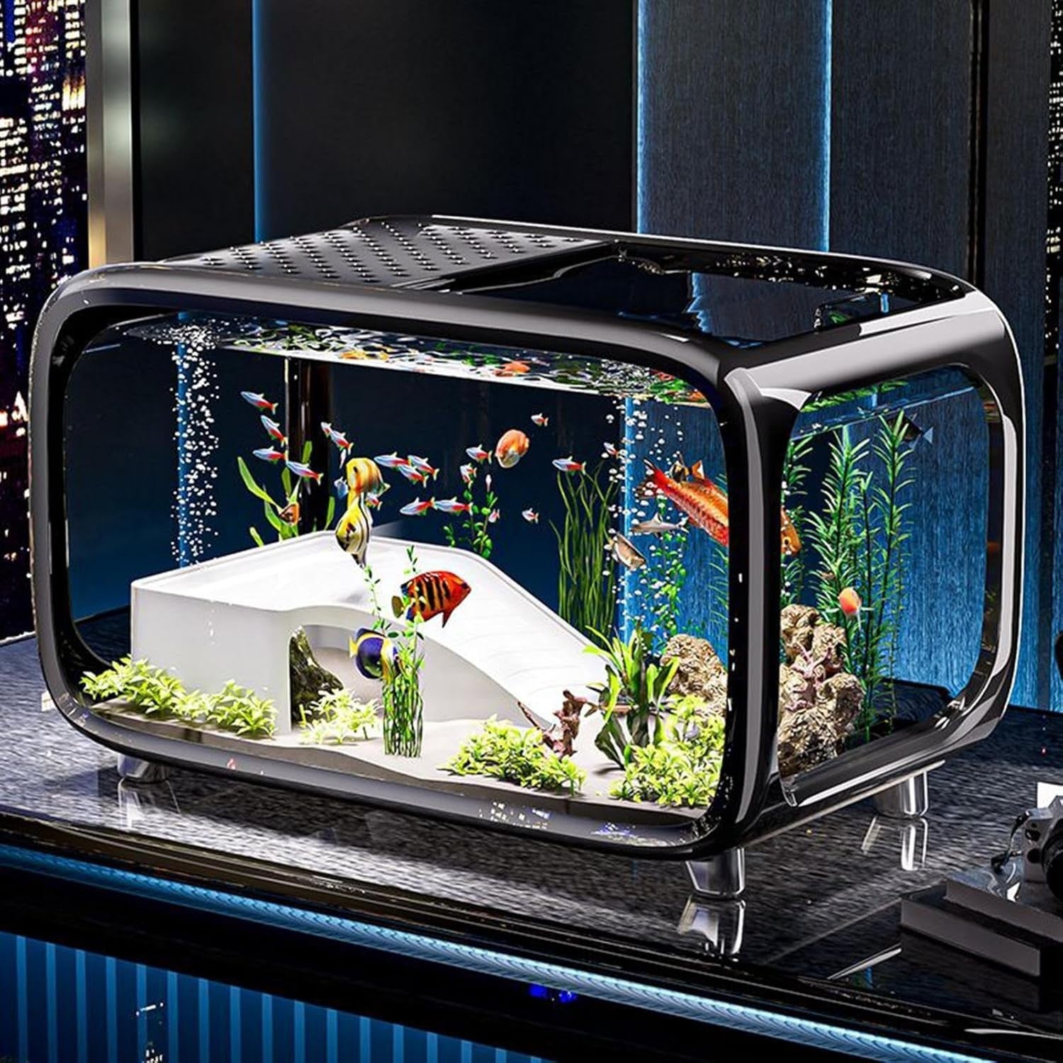 Betta Fish Tank with Top Feeding Hole & Acrylic Desktop Aquarium