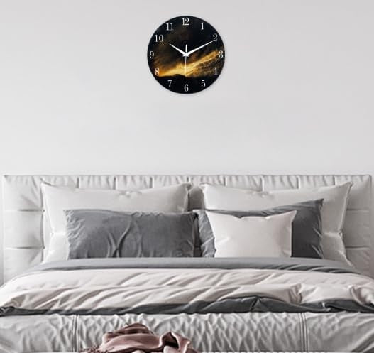 Black Gold 14" Glass Wall Clock Modern Silent Non-Ticking Home Decor