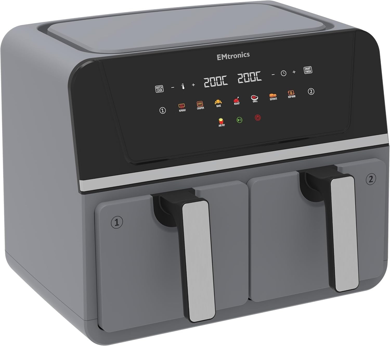 Dual Zone 9L Air Fryer 2400W Family Size | Smart Finish | Low-Oil Cooking Grey