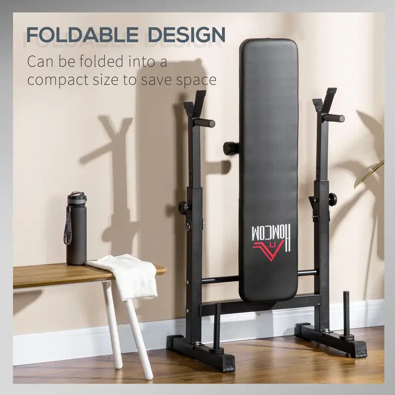 Adjustable Foldable Weight Bench w/ Barbell Rack Dip Station Home Gym