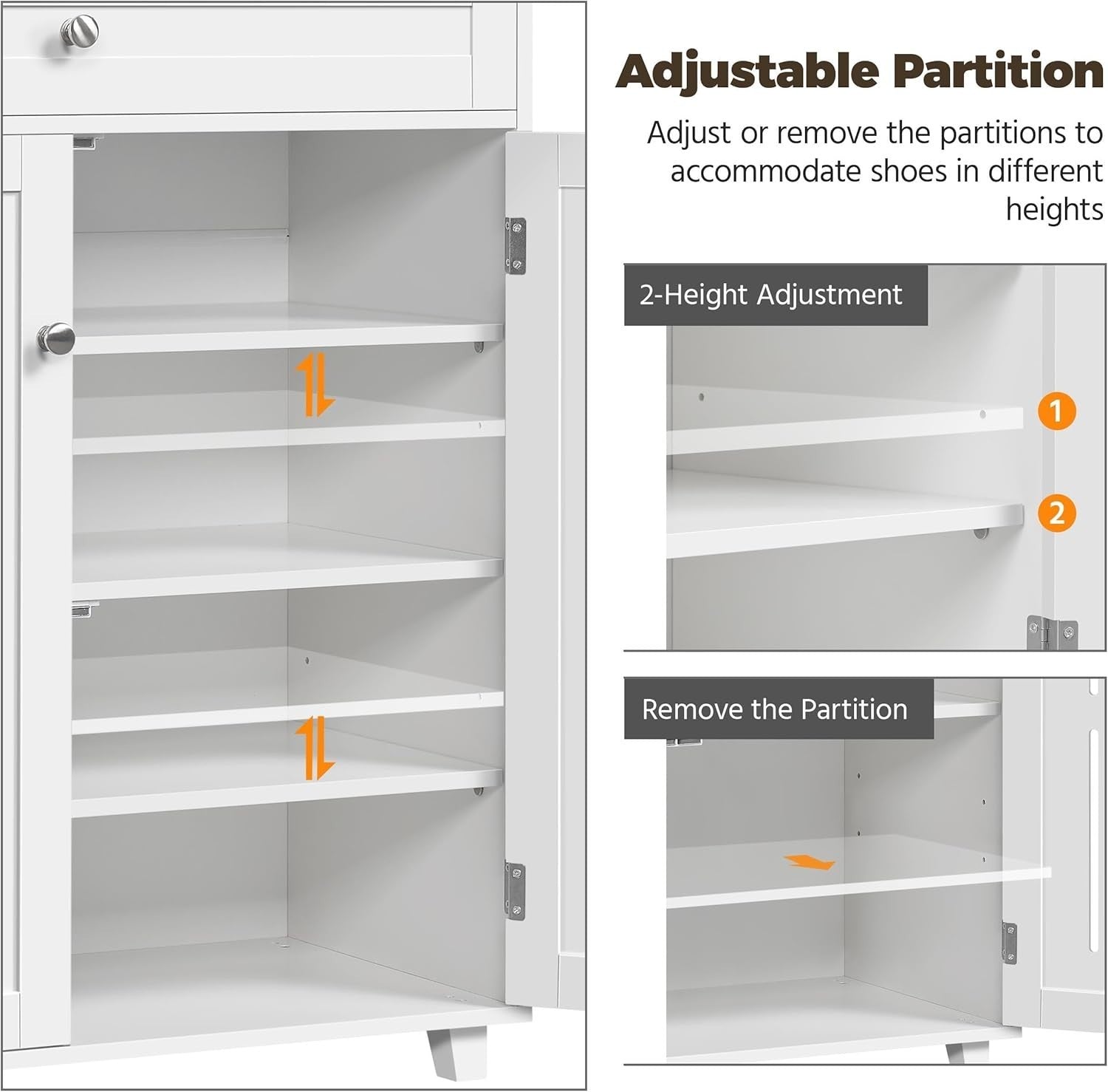 Modern White Shoe Cabinet Storage Unit with Drawer & 2 Doors – 4 Tier