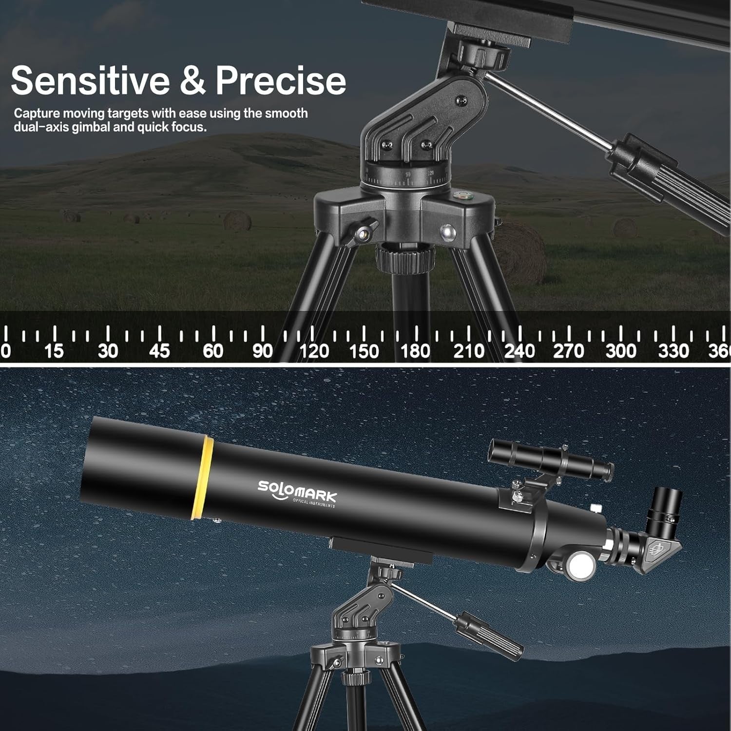 80mm Refractor Telescope 900mm for Adults & Beginners with Phone Adapter, Black