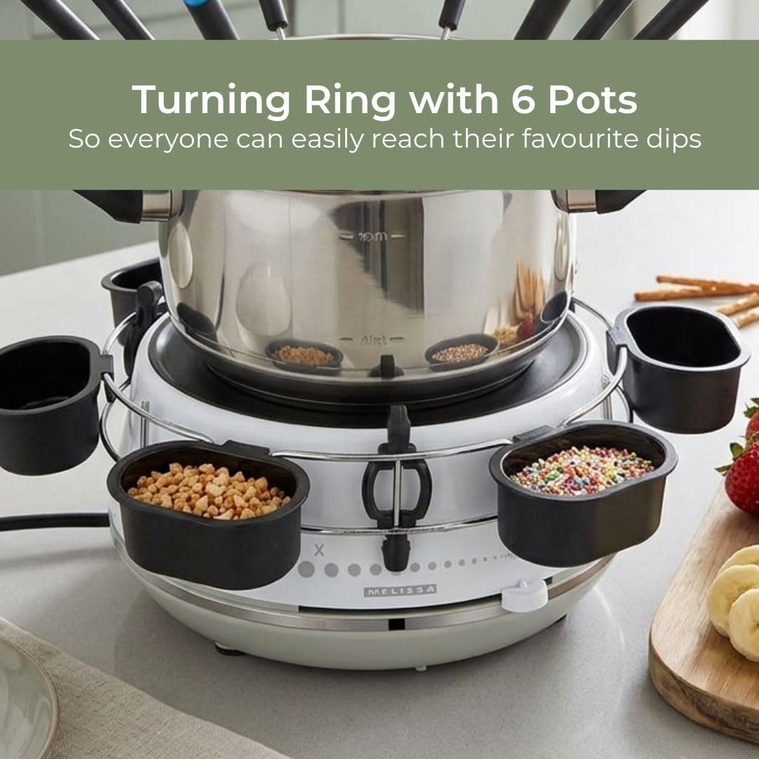 Electric Fondue Set 2L Stainless Steel Pot 8 Forks Rotating Tray