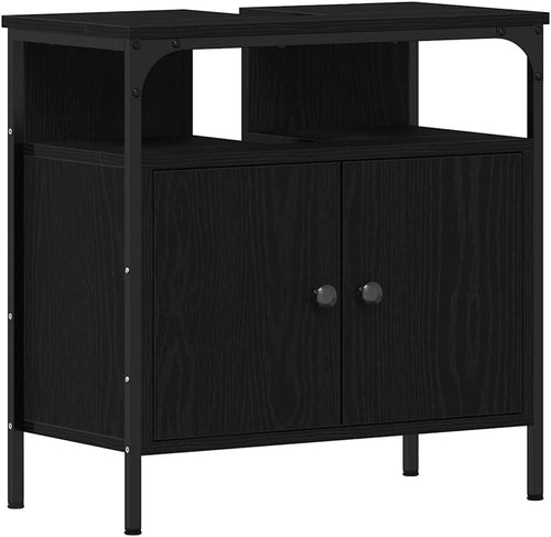 Black Oak Bathroom Sink Cabinet | 60x30x60cm Modern Storage Unit with Shelves
