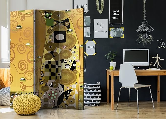 Gold Abstract Art Room Divider 135×172cm 3-Panel Privacy Foldable Screen